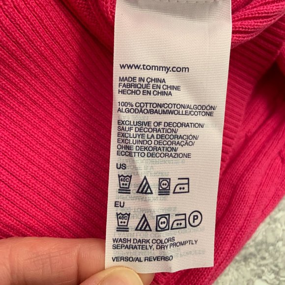 Tommy Hilfiger 100% Cotton Cable Knit Pink Sweater Long Sleeve Barbiecore Size L - Picture 6 of 7
